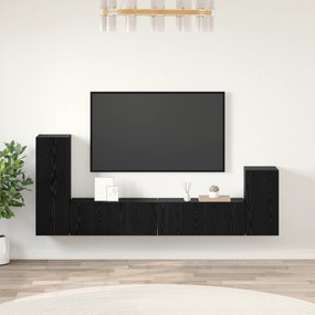 vidaXL Τηλεοπτική Κάβα Τοίχου 4 pcs Μαύρη Δρυς Επεξεργασμένο ξύλο