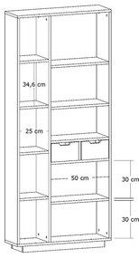 Βιβλιοθήκη με συρτάρια Dakin σε oak απόχρωση 80x25x190εκ 80x25x190 εκ.