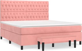 vidaXL Κρεβάτι Boxspring με Στρώμα Ροζ 180x200 εκ. Βελούδινο