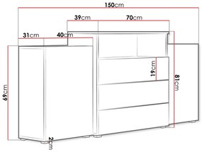 Σιφονιέρα Sarasota 127, Wotan δρυς, Με συρτάρια και ντουλάπια, Αριθμός συρταριών: 3, 81x150x39cm, 56 kg | Epipla1.gr