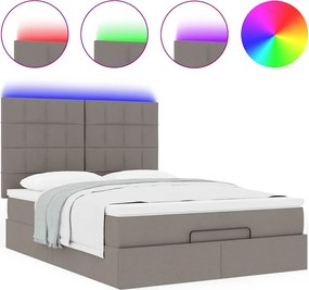 vidaXL Οθωμανικό κρεβάτι με στρώμα &amp; LEDs τεφρόχρουν χρώμα Ύφασμα