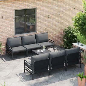 vidaXL Σετ Καναπέ Κήπου με μαξιλάρι 7 pcs Μαύρο Ατσάλι