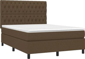 vidaXL Κρεβάτι Boxspring με Στρώμα &amp; LED Σκ.Καφέ 140x200 εκ Υφασμάτινο