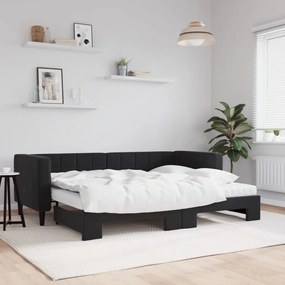 vidaXL Καναπές Κρεβάτι Συρόμενος Μαύρο 80x200 εκ. Βελούδινος Στρώματα