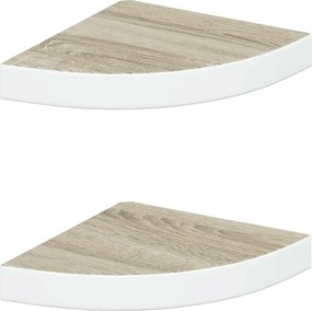 vidaXL Ράφια Τοίχου Γωνιακά 2 τεμ. Δρυς/Λευκό 25 x 25 x 3,8 εκ από MDF