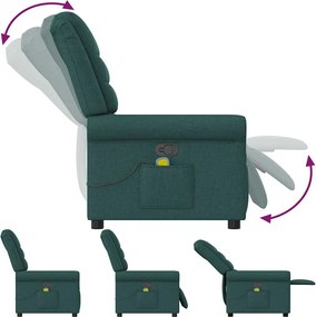 vidaXL Πολυθρόνα Μασάζ Ανακλινόμενη Σκούρο Πράσινο Υφασμάτινη