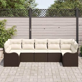 vidaXL Σετ Καναπέ Κήπου με μαξιλάρι 7 pcs Καφέ Πολυ ράταν