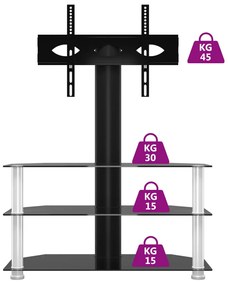 vidaXL Βάση Τηλεόρασης Γωνιακή 3 Επιπέδων για 32-70 Ιντσών Μαύρη/Ασημί