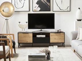 Τραπέζι Tv Berwyn 808, Ανοιχτό χρώμα ξύλου, Μαύρο, 160x52x41cm, 42 kg | Epipla1.gr