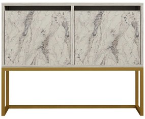 Κονσόλα Zermat 495SSE1909 90x34x70cm Marble Effect White-Gold Μοριοσανίδα, Μελαμίνη