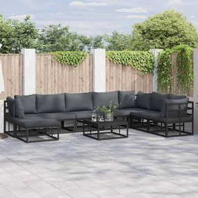 vidaXL Σετ Καναπέ Κήπου με μαξιλάρι 9 pcs Μαύρο Αλουμίνιο