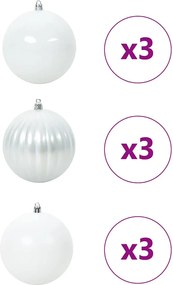 vidaXL Σετ Χριστουγεννιάτικων Μπαλονιών XL 9 pcs Λευκό Πλαστικό
