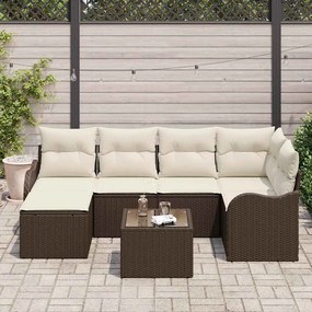 vidaXL Σετ Καναπέ Κήπου με μαξιλάρι 7 pcs Καφέ Πολυ ράταν