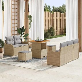 vidaXL Σετ Καναπέ Κήπου Ρυθμιζόμενο ύψος 8 pcs Μπεζ συνθετικό ρατάν