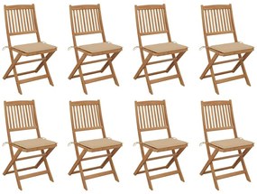 Καρέκλες Εξ. Χώρου Πτυσσόμενες 8 τεμ. Ξύλο Ακακίας &amp; Μαξιλάρια - Μπεζ