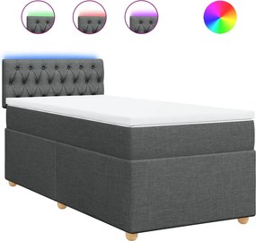 vidaXL Κρεβάτι Boxspring με Στρώμα Σκούρο Γκρι 90x200 εκ. Υφασμάτινο