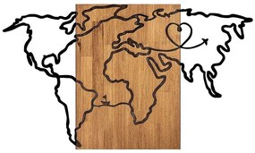 Διακοσμητικό Τοίχου Wold Map 899SKL2303 118x3x70cm Walnut-Black Wallity Μέταλλο,Ξύλο