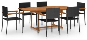 vidaXL Σετ Τραπεζαρίας Κήπου 7 Τεμαχίων Μαύρο από Συνθετικό Ρατάν
