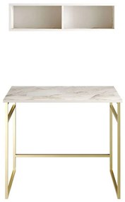 Γραφείο Με Ράφι Gama (Σετ 2Τμχ) 541HDL1108 90x60x75/90x22,3x23cm Marble Effect White-Gold