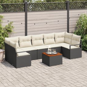 vidaXL Set καναπέ κήπου 8 τεμαχίων με μαξιλάρια, μαύρο, πολυ-ράττον, ακακία