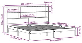 Κρεβάτι Βιβλιοθήκη Χωρίς Στρώμα 200x200 εκ Μασίφ Ξύλο Πεύκου - Λευκό