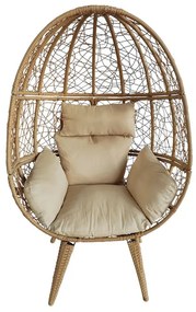 MIAMI Πολυθρόνα Egg, Wicker Φυσικό, Μαξιλάρι Μπεζ  94x77x150cm Ε6744,1