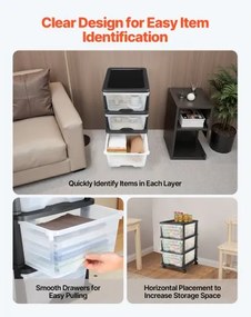 VEVOR Plastic Storage Drawers Cart 3 Drawers Rolling Storage Organizer w/ Wheels