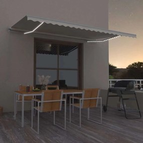 vidaXL Χειροκίνητη τέντα με ηλιακό LED 5 x 3 m Κρεμ 100% Πολυεστέρας