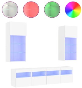 vidaXL Έπιπλα Τοίχου Τηλεόρασης 5 τεμ LED Λευκά από Επεξεργασμένο Ξύλο