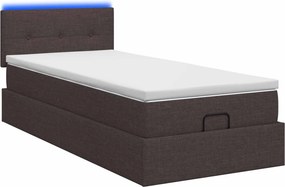 vidaXL Κρεβάτι Ottoman με Στρώμα και LED Σκούρο Καφέ 90 x 190 cm