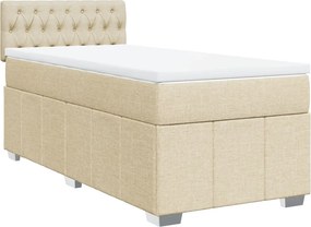 vidaXL Κρεβάτι Boxspring με Στρώμα Κρεμ 90x200 εκ.Υφασμάτινο