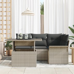 vidaXL 5 Τεμαχίων Σετ Καναπέ Κήπου με Μαξιλάρια Ανοιχτού Γκρι Πολυ Ρατάν