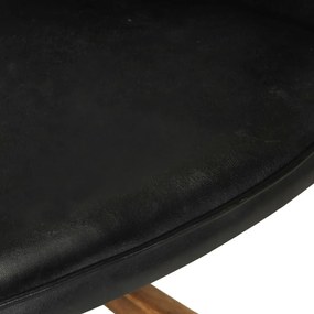 Πολυθρόνα Κουνιστή Μαύρη από Γνήσιο Δέρμα με Υποπόδιο - Μαύρο