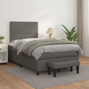 Κρεβάτι Boxspring με Στρώμα Γκρι 120x200εκ. από Συνθετικό Δέρμα - Γκρι