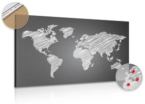 Εικόνα ενός παγκόσμιου χάρτη που εκκολάπτεται από φελλό σε ασπρόμαυρο - 90x60  wooden
