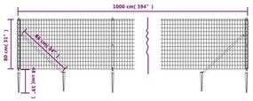 vidaXL Συρματόπλεγμα Περίφραξης Ανθρακί 0,8 x 10 μ. με Καρφωτές Βάσεις