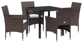 vidaXL Σέτ φαγητού για κήπο με μαξιλάρι 5 pcs Καφέ Πολυ ράταν