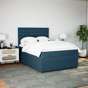 vidaXL Κρεβάτι Boxspring με Στρώμα Μπλε 160x200 εκ. Βελούδινο