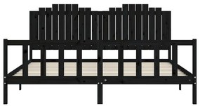 vidaXL Πλαίσιο Κρεβατιού με Κεφαλάρι Μαύρο 200x200 εκ. Μασίφ Ξύλο