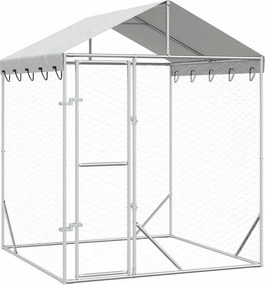 vidaXL Κλουβί Σκύλου Εξ. Χώρου με Οροφή Ασημί 2x2x2,5 μ. Γαλβ. Ατσάλι