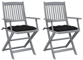 vidaXL Καρέκλες Εξωτ. Χώρου Πτυσσόμενες 2 τεμ Ξύλο Ακακίας & Μαξιλάρια