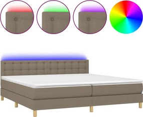 vidaXL Κρεβάτι Boxspring με Στρώμα &amp; LED Taupe 200x200 εκ. Υφασμάτινο