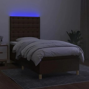 Κρεβάτι Boxspring με Στρώμα &amp; LED Σκ.Καφέ 80x200 εκ. Υφασμάτινο - Καφέ