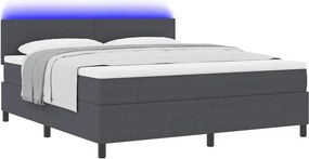 vidaXL LED Κρεβάτι με βάθρο Σκούρο Γκρι και Λευκό 180 x 200 cm