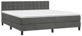 vidaXL Κρεβάτι Boxspring με Στρώμα & LED Σκ. Γκρι 180x200εκ. Βελούδινο