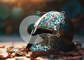 Intra Συλλεκτικό Ξύλινο Παζλ Plywood 4mm - Μπλε και χρυσό σπαρτιατικό κράνος σε φύλλα Σε Ξύλινο Κουτί - Διαστάσεις: 10x10 cm – 25 κομμάτια