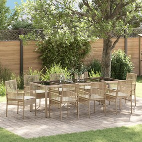 vidaXL Σέτ φαγητού για κήπο 9 pcs Μπεζ 250 x 100 x 75 cm