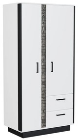 Ντουλάπα Orlando U106, Μαύρο, Άσπρο, Γυαλιστερό λευκό, 192x95x54cm, Πόρτες ντουλάπας: Με μεντεσέδες | Epipla1.gr