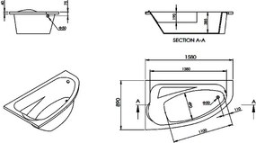 Acrilan Konchili 160x90 L - Ασύμμετρη Μπανιέρα - Ακρυλικό, Eco Basic, Χωρίς Αερομασάζ