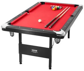 VEVOR Billiards Table, 6.3 ft Pool Table, Portable Foldable Space-Saving Table, Billiard Table Set Includes Balls, Cues, Chalks and Brush, Black with Red Cloth, Perfect for Family Game Room Kid Adult